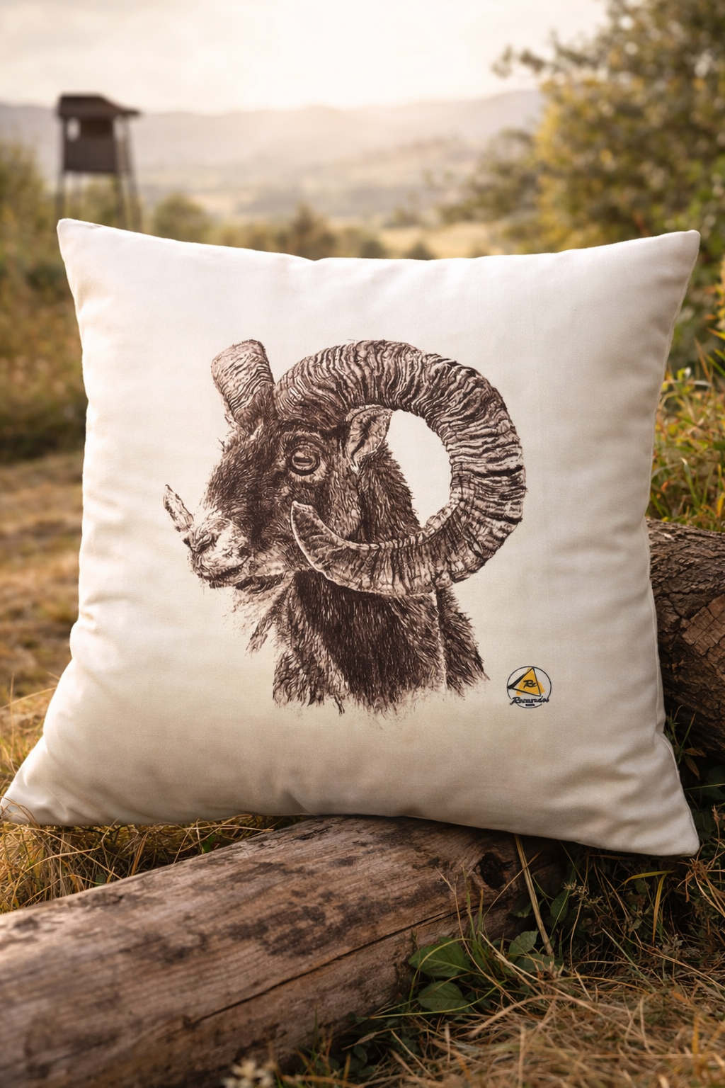 Funda de cojín con Muflón - Diseño cinegético - 42x42 cm - Decoración.