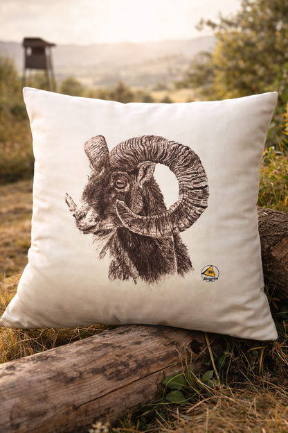 Funda de cojín con Muflón - Diseño cinegético - 42x42 cm - Decoración.