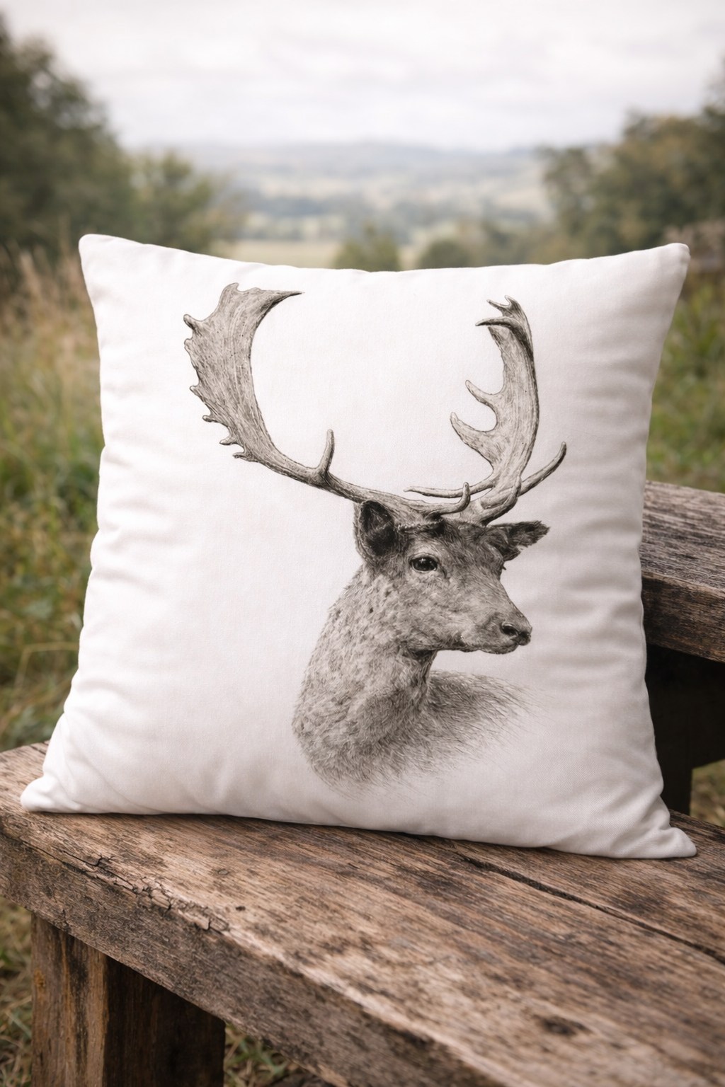 Funda de cojín con Gamo - Diseño cinegético - 42x42 cm - Decoración.
