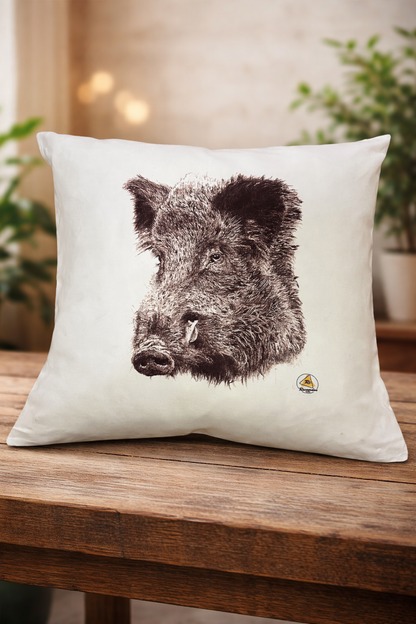 Funda de cojín con Jabalí - Diseño cinegético - 42x42 cm - Decoración.