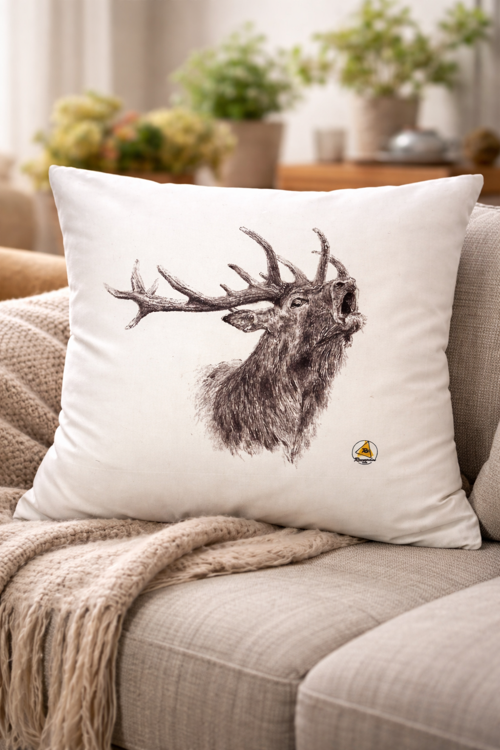 Funda de cojín con Venado - Diseño cinegético - 42x42 cm - Decoración.